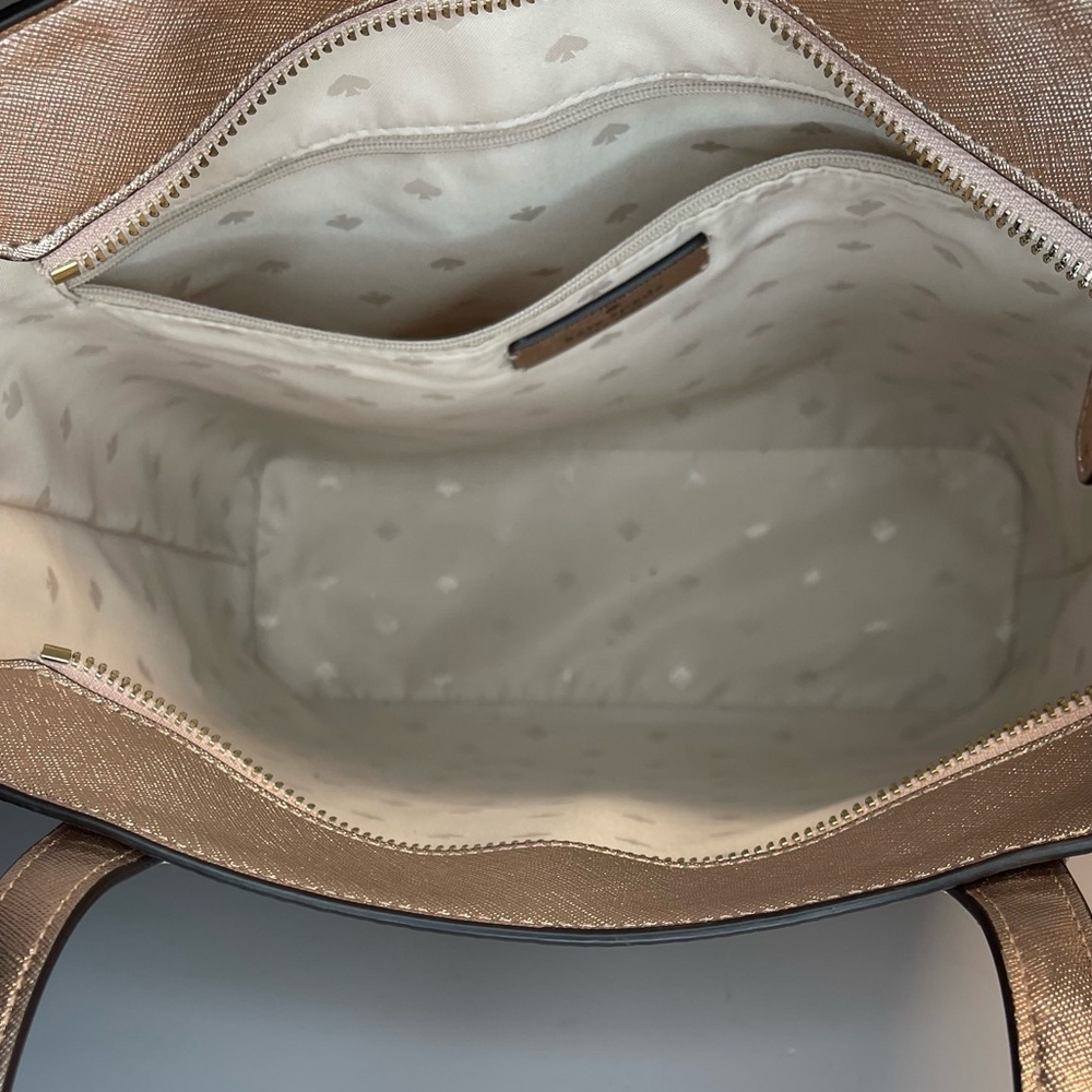 Kate Spade NY Saffiano PVC Trim Tinsel Glitter Rose Gold Tote Gently Preloved - Picture 9 of 17